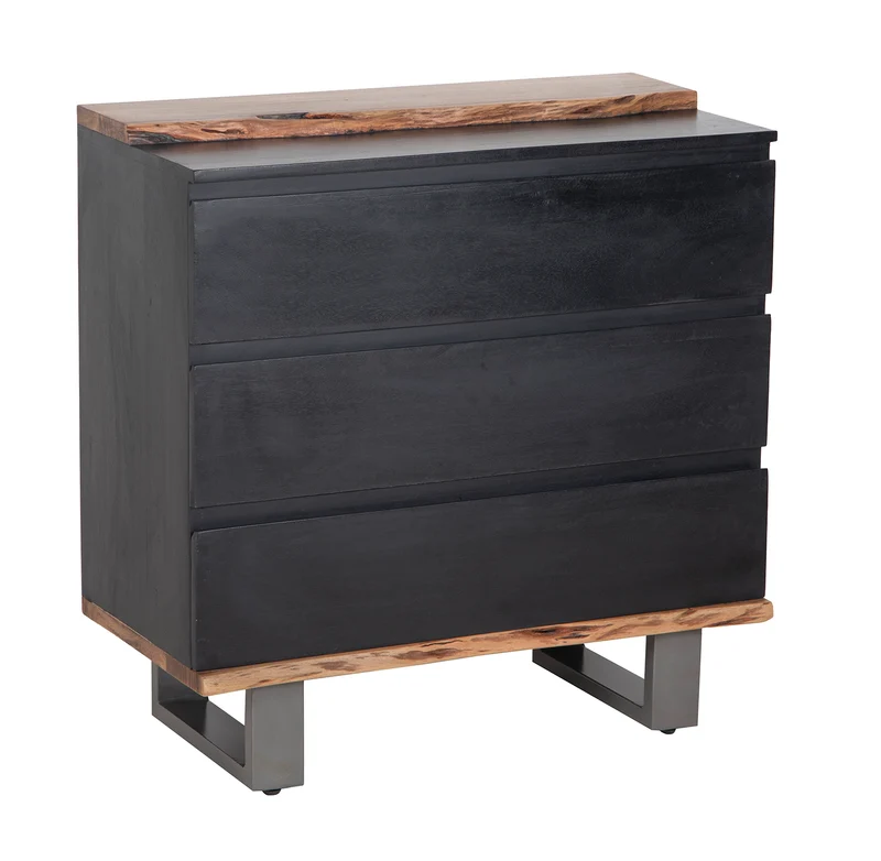 Commode 3 tiroirs en bois massif acacia - Black