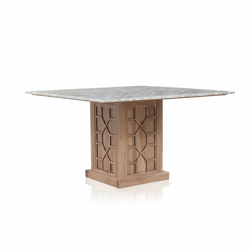 Table à manger carrée 130 avec plateau en marbre | Acacia Punjab-II