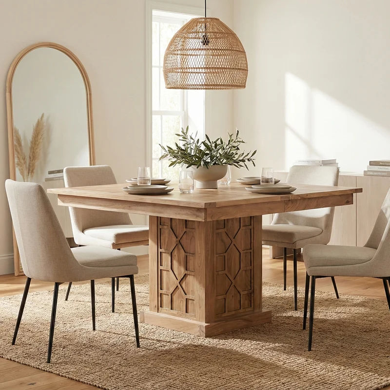 Table à manger carrée 130 cm avec rallonge | Acacia Punjab-II