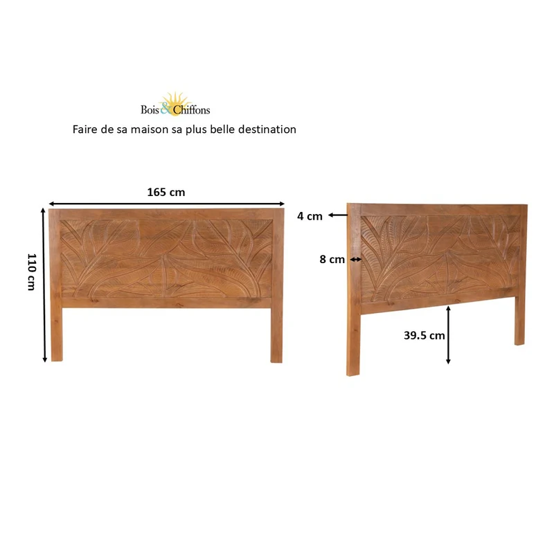 Tête de lit bois sculpté en bois massif manguier - Floria