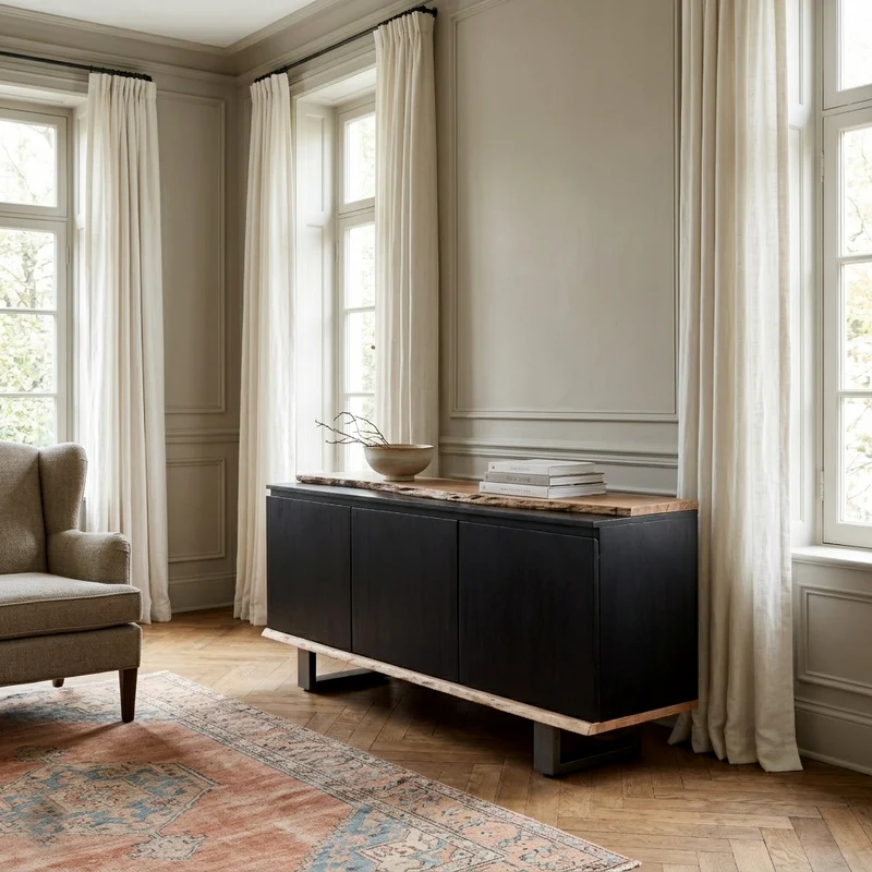 Buffet 3 portes en bois massif acacia - Black