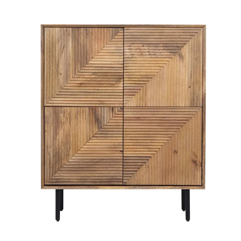 Buffet haut bois sculpté motif géométrique 4P | Manguier Maglan II