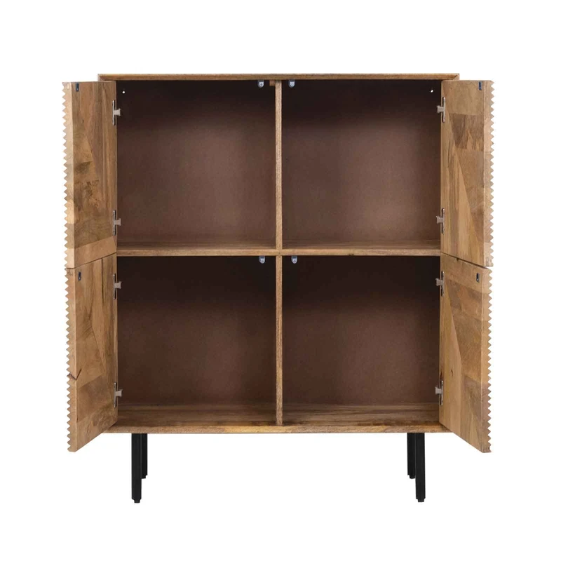 Buffet haut bois sculpté motif géométrique 4P | Manguier Maglan II