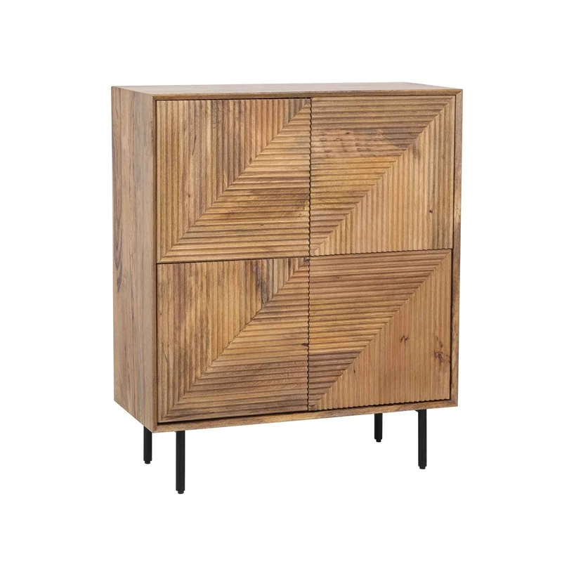 Buffet haut bois sculpté motif géométrique 4P | Manguier Maglan II