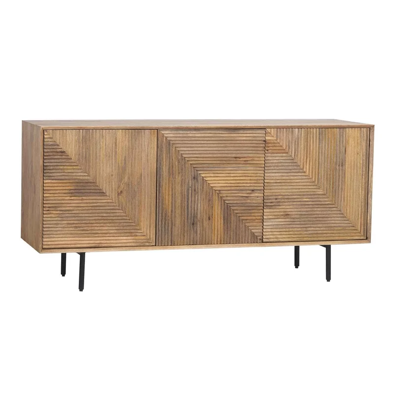 Buffet bas bois sculpté motif géométrique 3P | Manguier Maglan II