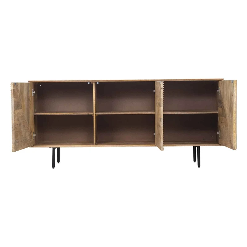 Buffet bas bois sculpté motif géométrique 3P | Manguier Maglan II