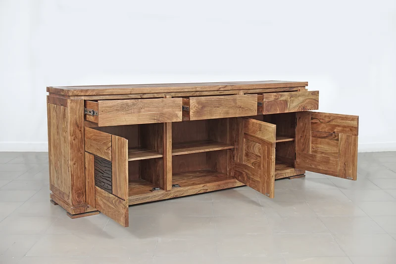 Buffet bois massif sculpté bicolore 3P 3T | Acacia Maya