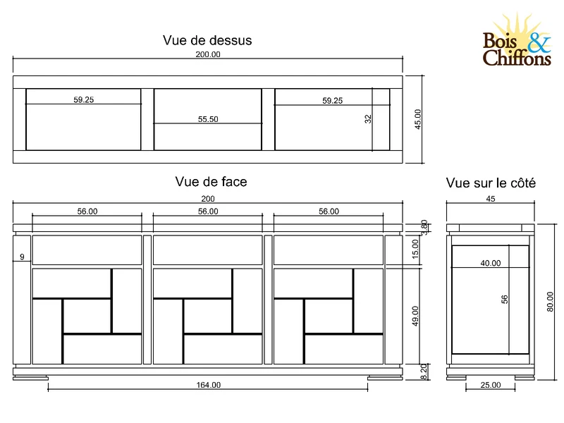 Buffet bois massif sculpté bicolore 3P 3T | Acacia Maya