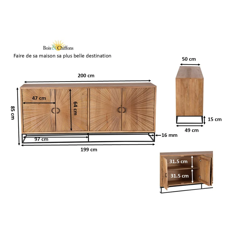 Buffet sculpté 4 porte Manguier | Solaris II