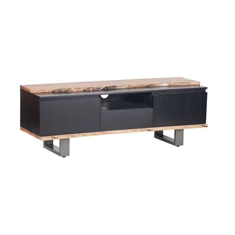 Meuble TV 2 portes 1 tiroirs en bois massif acacia - Black