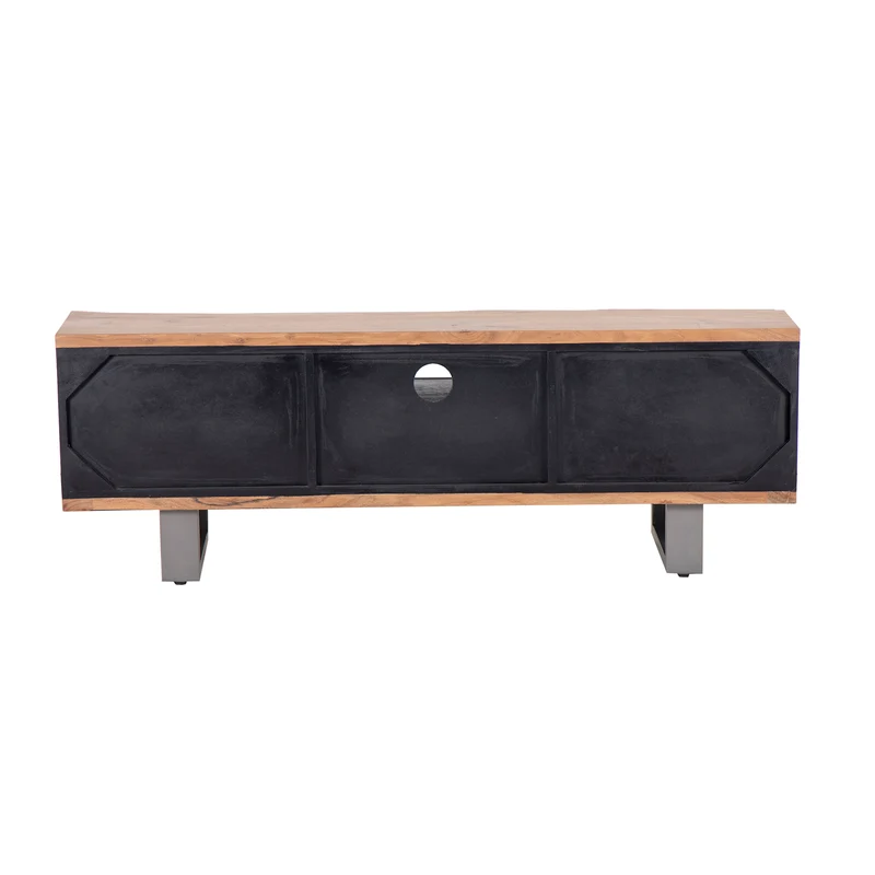 Meuble TV 2 portes 1 tiroirs en bois massif acacia - Black