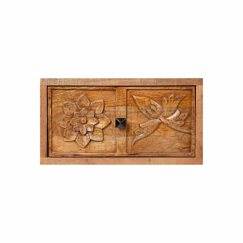 Meuble TV 2 tiroirs, 1 etagere 158cm en bois massif manguier - Sculture