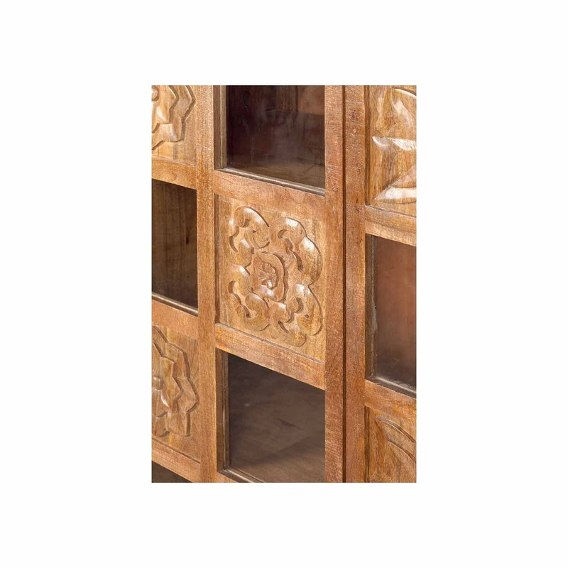 Bibliothèque sculptée 2 portes en bois massif manguier - Sculture