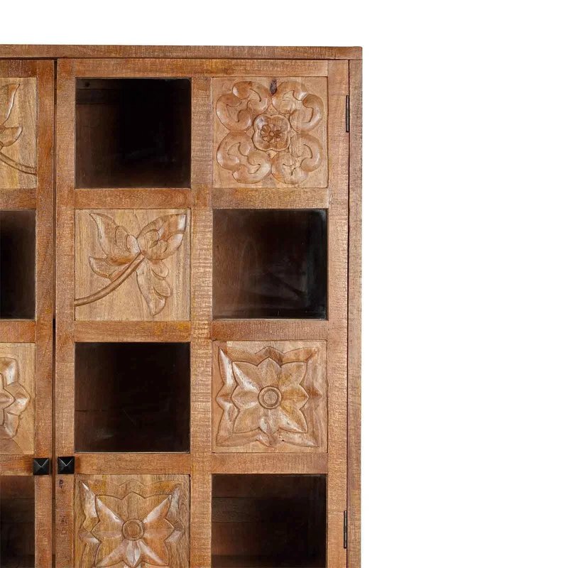 Bibliothèque sculptée 2 portes en bois massif manguier - Sculture
