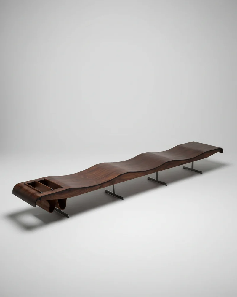 Onda Bench With Magazine Rack By Jorge Zalszupin For Atelier Moveis, 1950s