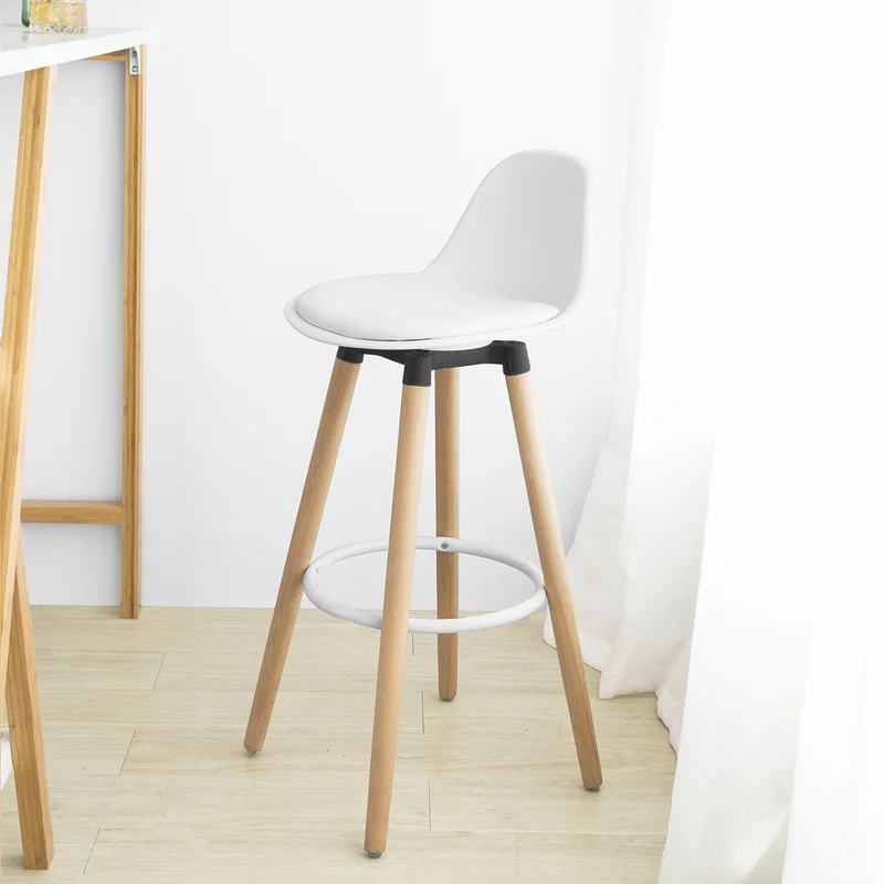 SoBuy FST70-W Tabouret de Bar avec Repose-Pieds et Dossier en Hêtre Blanc