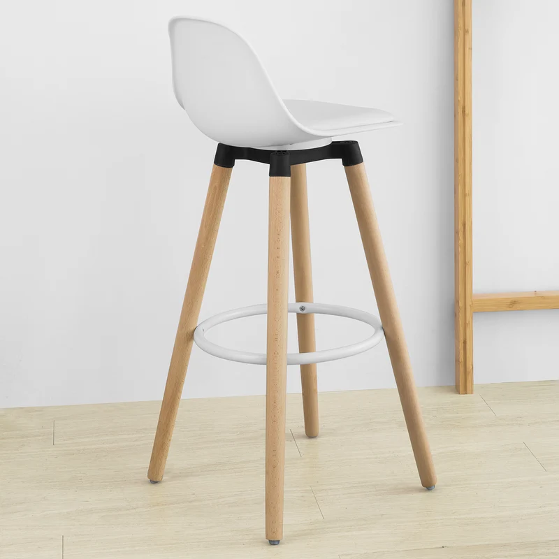 SoBuy FST70-W Tabouret de Bar avec Repose-Pieds et Dossier en Hêtre Blanc