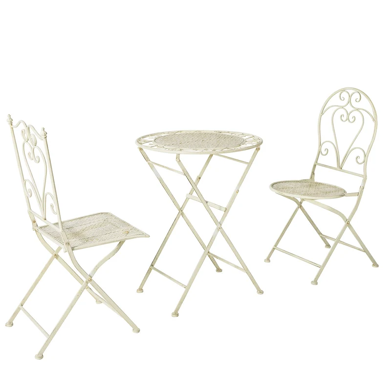 SoBuy OGT33-W 3pcs Salon de Jardin Bistrot 2 Personnes 2 Chaises de Jardin + 1 Table Bistrot Pliantes