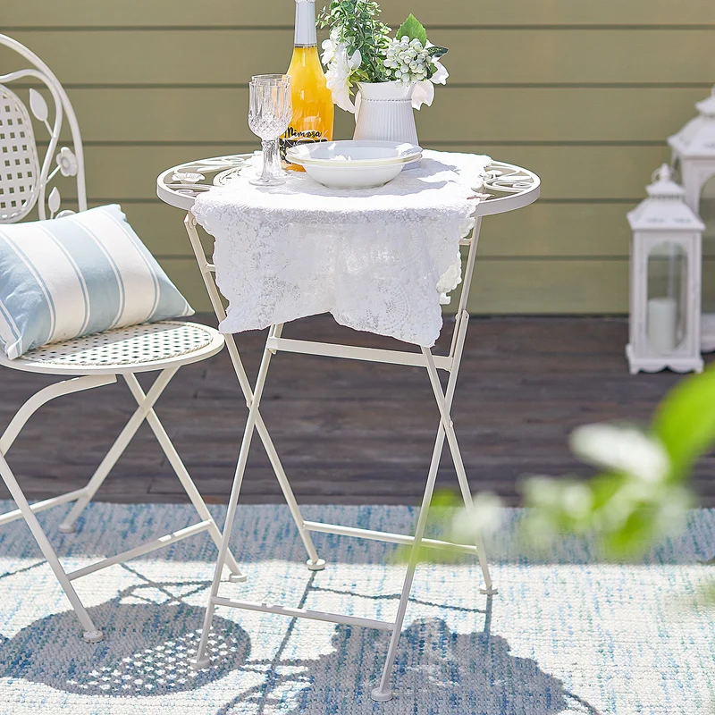 SoBuy OGT35-W 3pcs Salon de Jardin 2 Personnes, 2 Chaises de Jardin + 1 Table Bistrot Pliantes