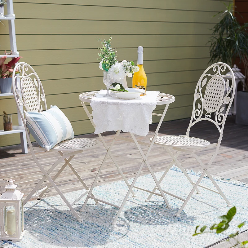 SoBuy OGT35-W 3pcs Salon de Jardin 2 Personnes, 2 Chaises de Jardin + 1 Table Bistrot Pliantes