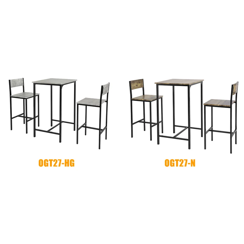 SoBuy OGT27-HG Ensemble Table Haute avec 1 Table et 2 Tabourets, Format Gain de Place, pour Cuisine et Salle à Manger, Design Fonctionnel – MDF + Métal, Gris