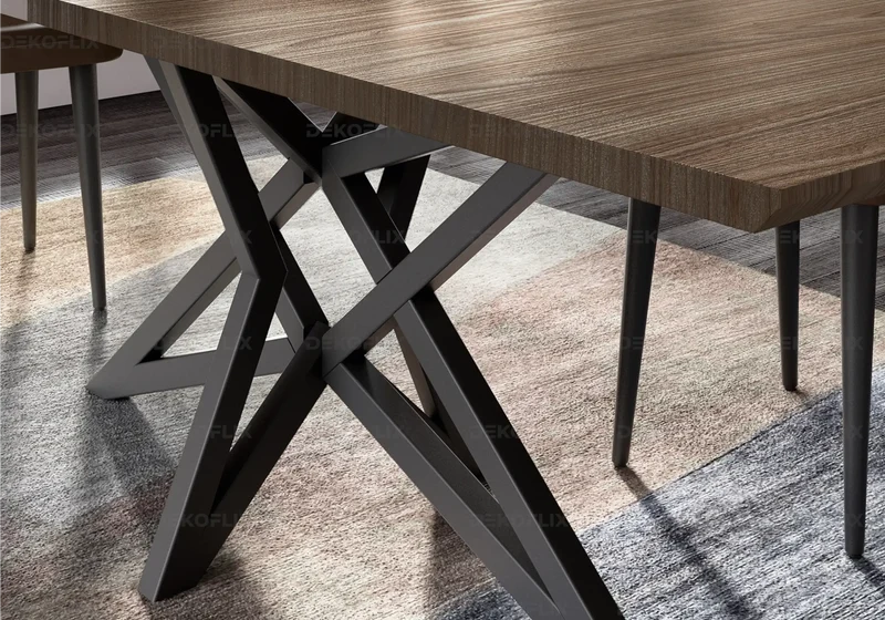 Table à manger extensible bois noyer et métal noir - Nora