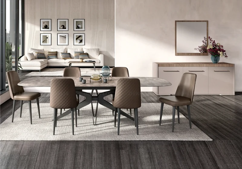 Buffet 3 portes bois corde et plateau noyer design - Nora