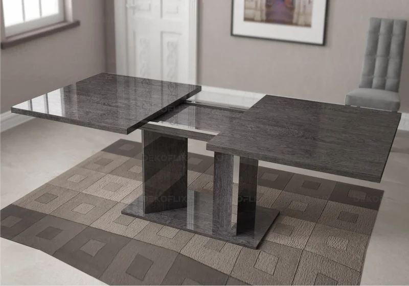 Table à manger extensible bouleau gris laqué - Sarah