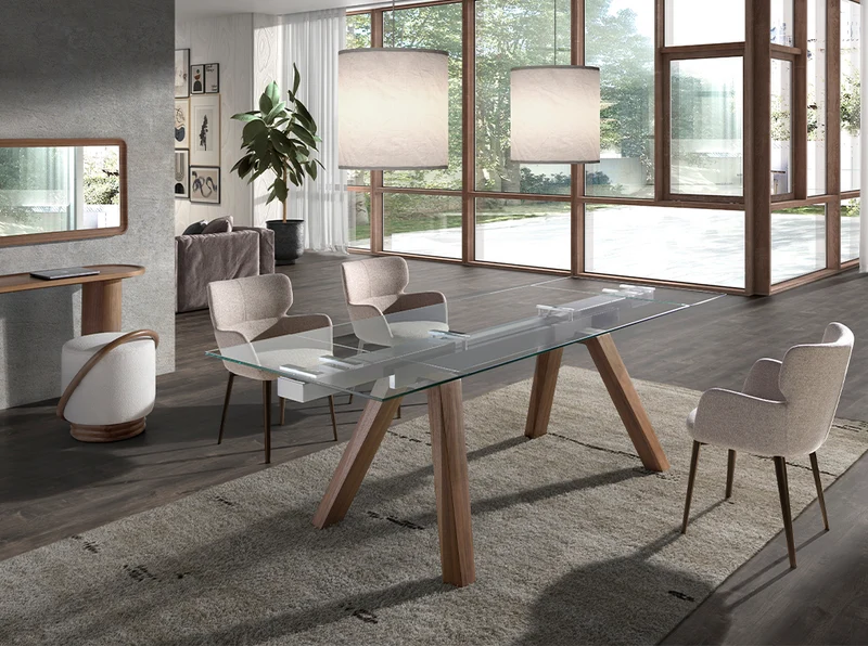 Chaise de salle à manger design en tissu marron chiné et pieds en acier brun – Angel Cerdá 4104