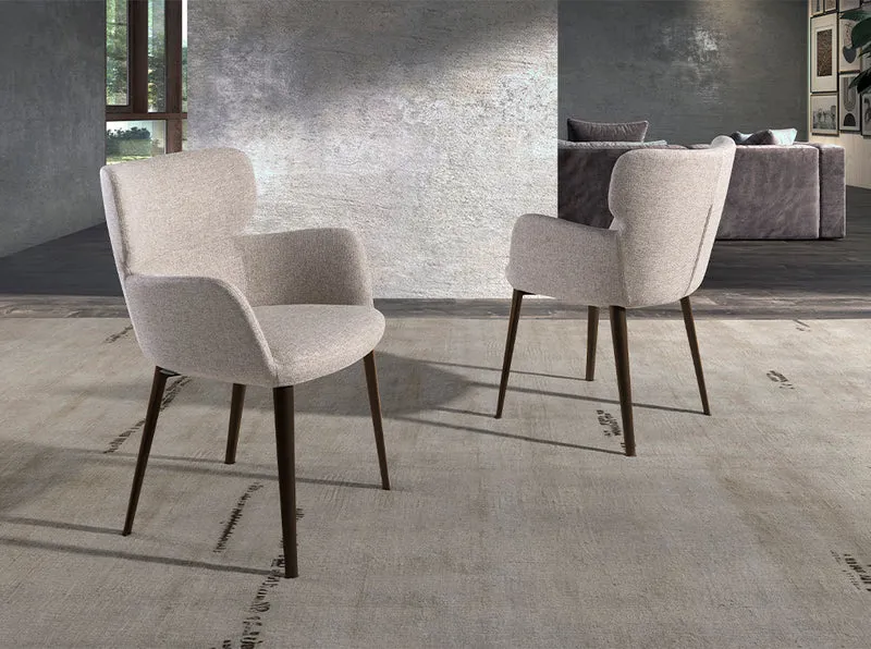 Chaise de salle à manger design en tissu marron chiné et pieds en acier brun – Angel Cerdá 4104