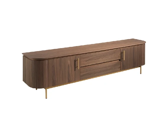 Meuble TV en Bois de Noyer et Acier Inoxydable doré Angel Cerda