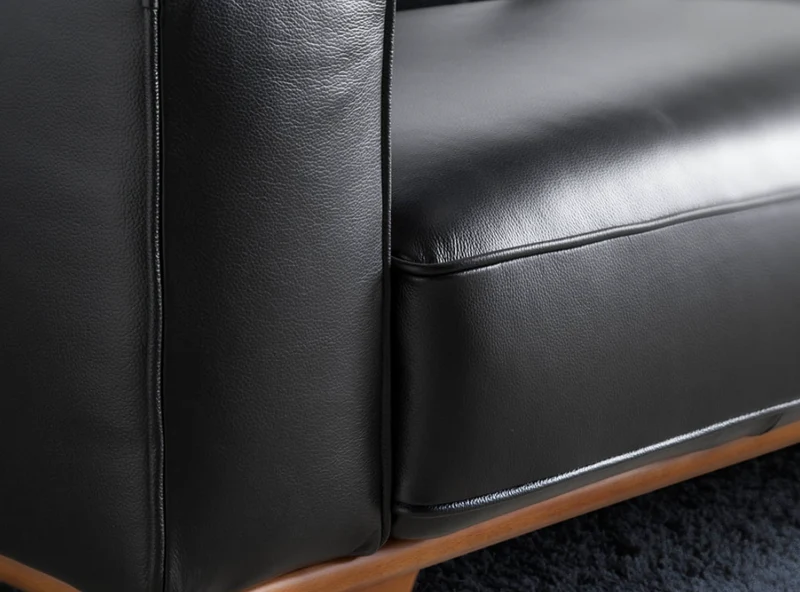 Fauteuil en cuir noir et pied en bois Angel Cerda