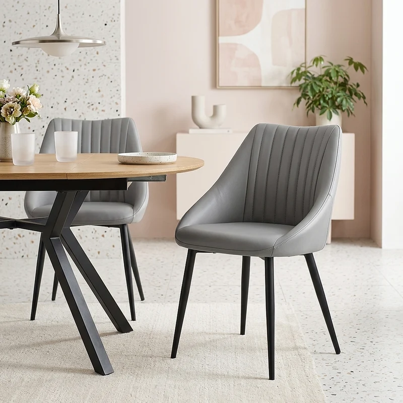 Chaise Cuir Véritable - Strata Gris