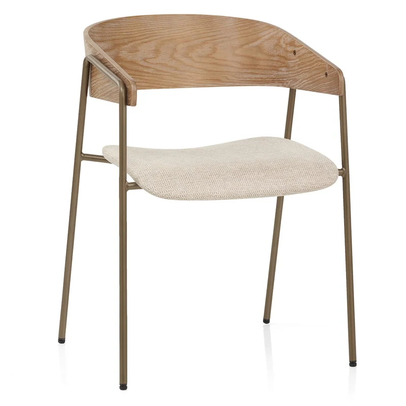 Chaise Chêne Tissu - Lauren Crème