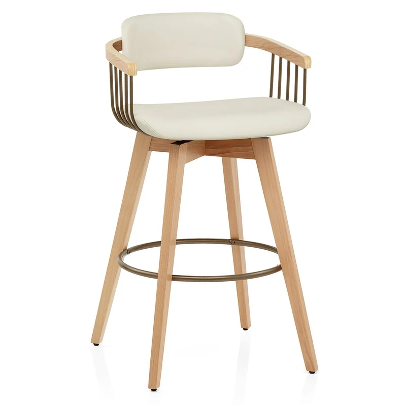Tabouret Chêne Cuir Véritable - Electra Crème