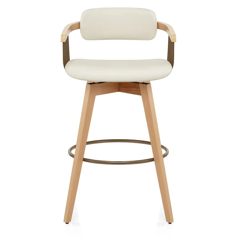 Tabouret Chêne Cuir Véritable - Electra Crème