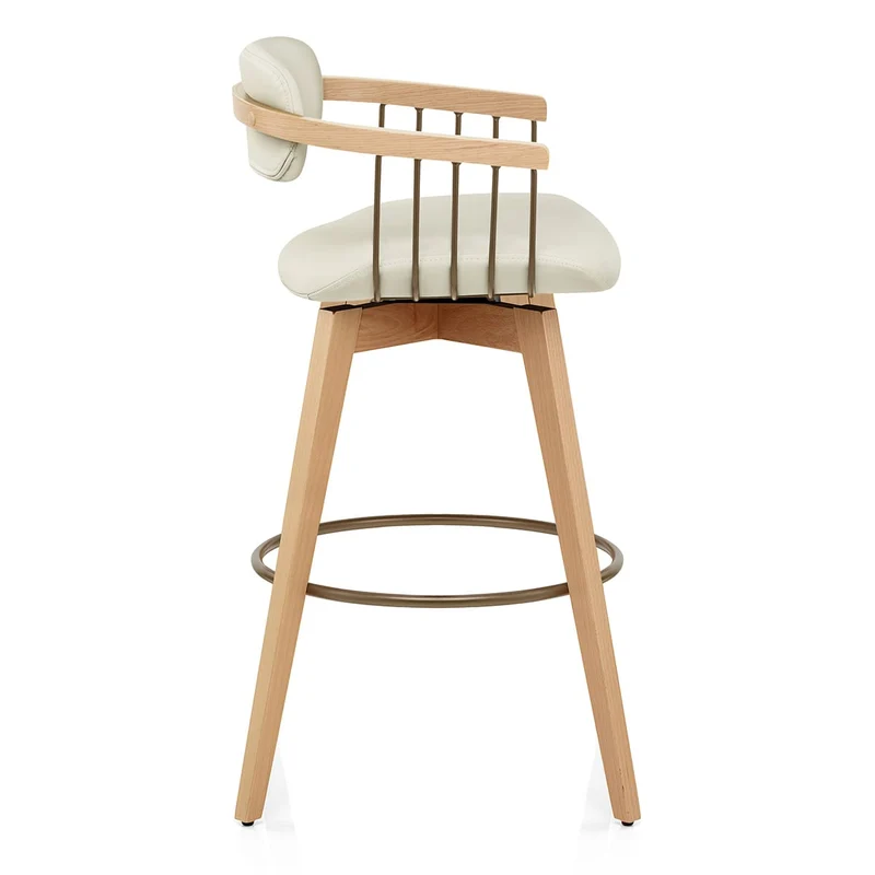 Tabouret Chêne Cuir Véritable - Electra Crème