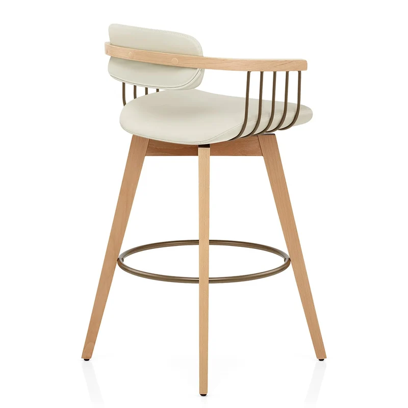 Tabouret Chêne Cuir Véritable - Electra Crème