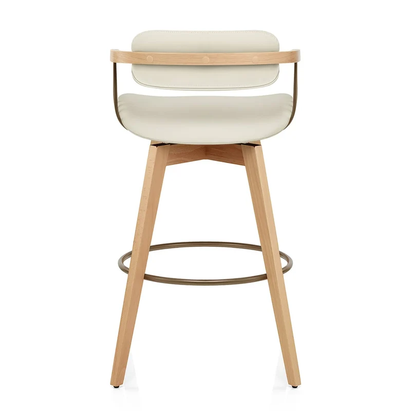 Tabouret Chêne Cuir Véritable - Electra Crème