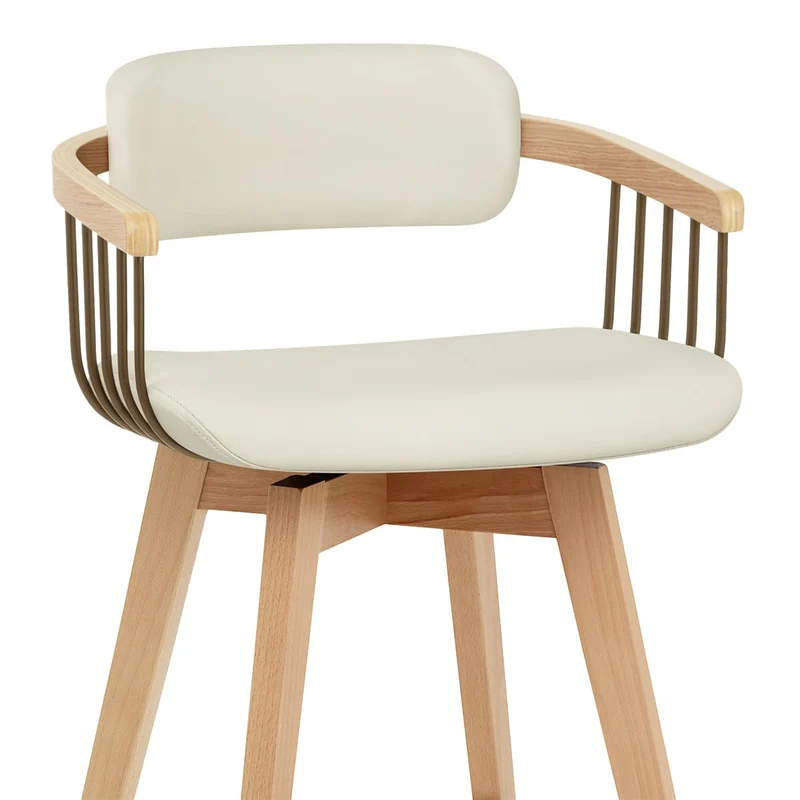 Tabouret Chêne Cuir Véritable - Electra Crème