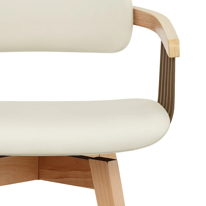 Tabouret Chêne Cuir Véritable - Electra Crème