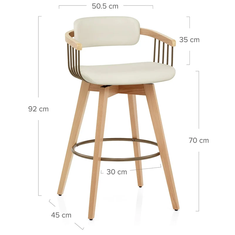 Tabouret Chêne Cuir Véritable - Electra Crème