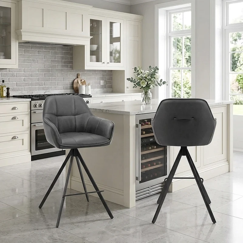 Tabouret Faux Cuir - Venice Gris Foncé