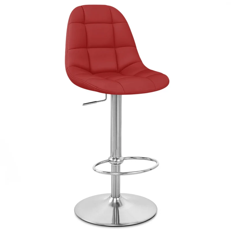 Chaise de Bar Faux Cuir Chrome Brossé - Rochelle Rouge