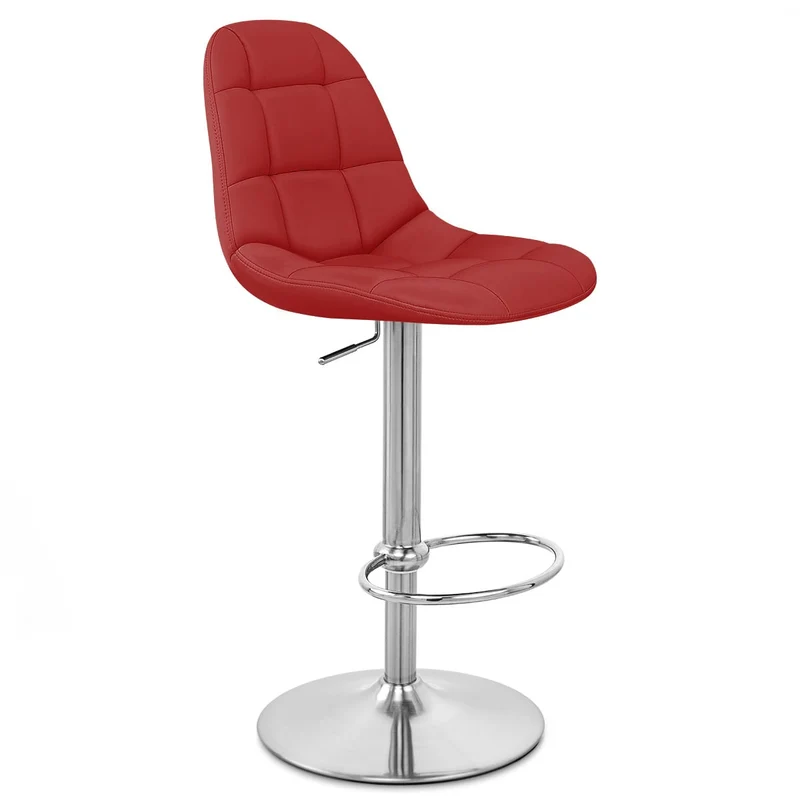 Chaise de Bar Faux Cuir Chrome Brossé - Rochelle Rouge