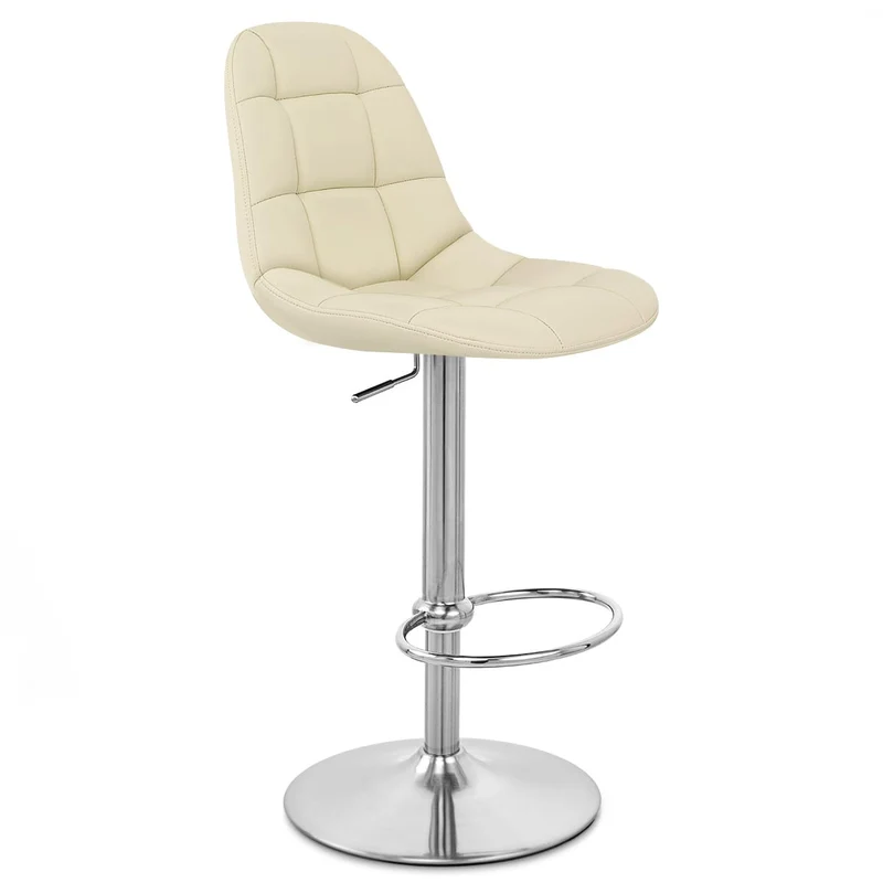 Chaise de Bar Faux Cuir Chrome Brossé - Rochelle Crème