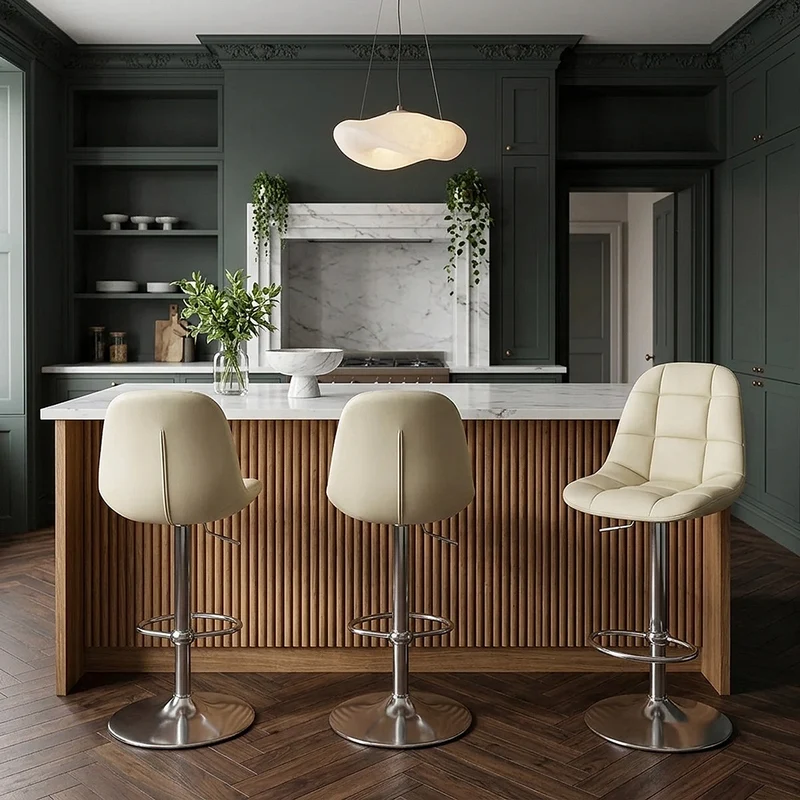 Chaise de Bar Faux Cuir Chrome Brossé - Rochelle Crème