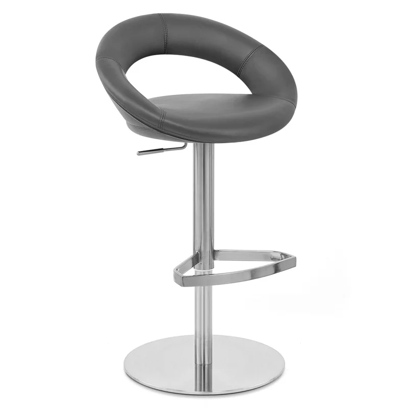 Chaise de Bar Cuir Chrome Brossé - Crescent Matelassé Gris