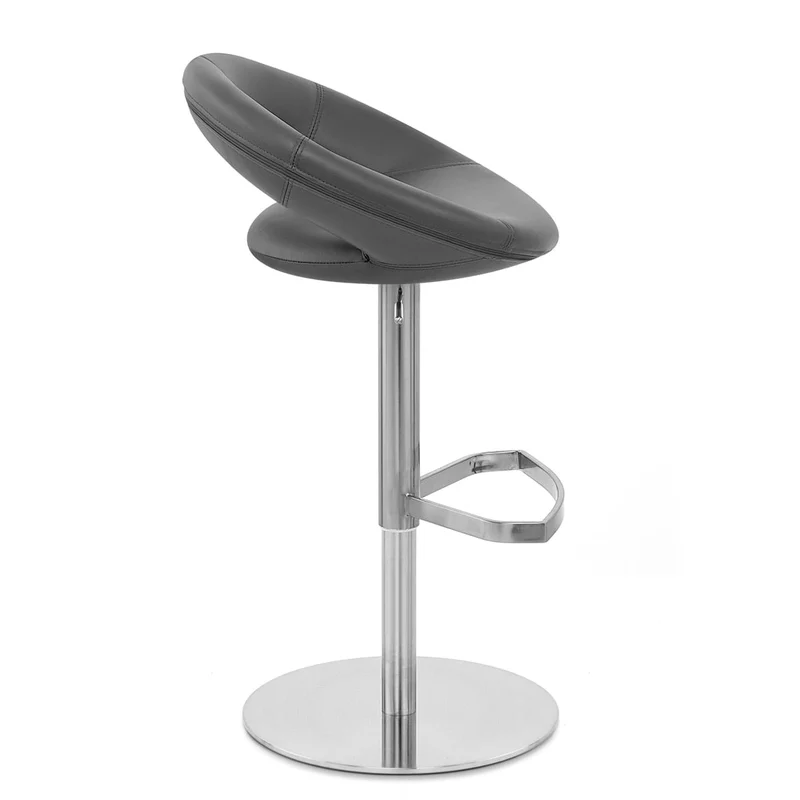 Chaise de Bar Cuir Chrome Brossé - Crescent Matelassé Gris