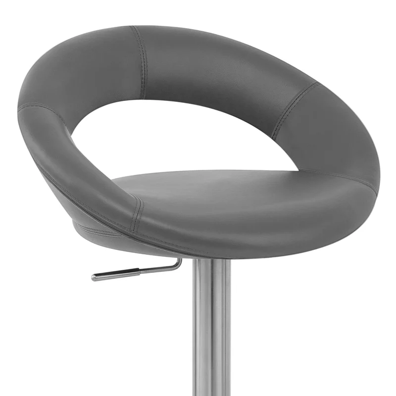 Chaise de Bar Cuir Chrome Brossé - Crescent Matelassé Gris